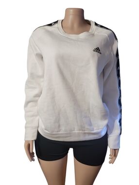 Adidas Women's White Crewneck Sweatshirt with Logo Tape